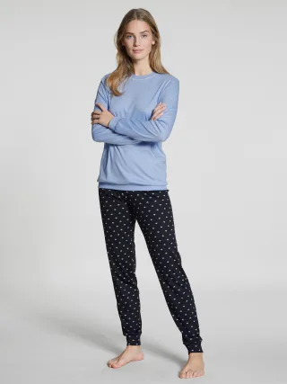 CALIDA - DAMEN Pyjama mit Bündchen dark lapis blue - Gr. - M