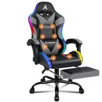 ALFORDSON Gaming-Stuhl Massagestuhl mit LED, ergonomischer Schreibtischstuhl mit 150° Neigung, Einziehbarer Fußstütze, PU-Leder, Höhenverstellbar, 180 kg Tragkraft