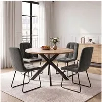 Jiexi Essgruppe Essgruppe Runder Esstisch 110cm MDF Holzoptik Flanell Stühle Set