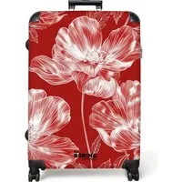 NoBoringSuitcases.com© Hartschalen-Trolley Rot mit weißen Blüten 77 cm - 98 L, 8 Rollen, Hartschalenkoffer Groß für 30kg, Frauen Reisekoffer Trolley