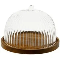 Almina Servierplatte Luana La Torta, Glas, Holz, (Packung, 2-tlg), mit Glasglocke und Holzteller, ø11 x 19 cm