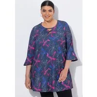 Ulla Popken Longshirt Longshirt bedruckt Tunika-Ausschnitt 3/4-Arm