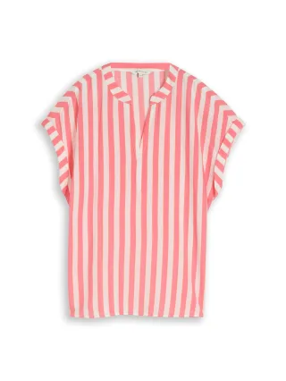 Tom Tailor - Loose Fit Bluse mit V-Ausschnitt pink white irregular stripe - Gr. - 36