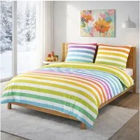 Buymax Bettwäsche Regenbogen, Rainbow 100% Baumwolle, Biber, 3 teilig, 200x220 cm Flanell 100% Baumwolle Winterbettwäsche mit Reißverschluss