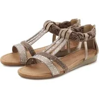 LASCANA Sommerschuh, Sandalette Sandale mit Glitzersteinen und kleinem Keilabsatz im Festival-Look VEGAN