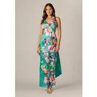 Adrianna Papell Abendkleid Printed Mikado Bow Back Gown Lebhaftes, blumiges, ärmelloses Mikado-Kleid