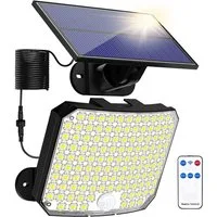 LMaxhome LED Solarleuchte Solarlampen Mit Fernbedienung&Bewegungsmelder Wasserdichte für Garten, 1 St., 118 LEDs, 6000K, 600LM, 3 Modi, Sensor-120°, LED fest integriert Außen