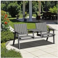 Outsunny Gartenbank mit Regenschirmloch, Sitzbank, 2 Stühle (Sitzgruppe, 1-St., Gartenmöbel), Massivholz, Grau, 152 x 70 x 83 cm
