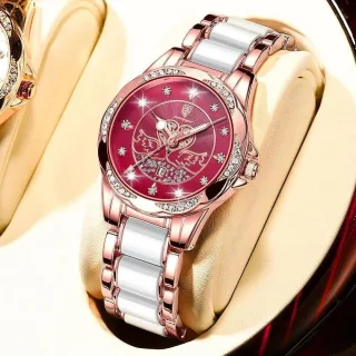 POEDAGAR Women's Luxury Rhinestones Swan Quartz Watch Waterproof Luminous Fashion Date Dial Analog Ceramic Band Wrist Wa