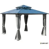 BRAST Pavillon Aluminium Pagode 4x4m inkl. Moskitonetz / LEDs, festes Dach wasserdicht UV-Schutz