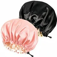 FOUORTUNATE-BEE Duschhaube 2er-Set verstellbare Damen-Schlafhauben, doppelseitig und leicht, Damen-Schlafmütze für die Nacht, Haarpflegehaube, waschbar & dünn