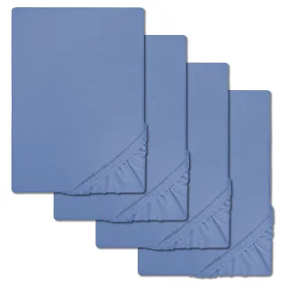 4er-SetCloudComfort Basic Spannbettlaken Jersey-Stretch blau 140 x 190 - 160 x 200 cm (4 Stück)