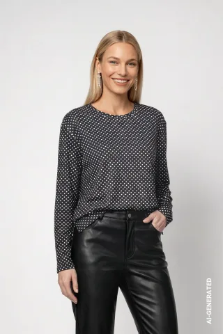 monari - Langarmshirt mit Punktemuster schwarz gemustert - Gr. - 34