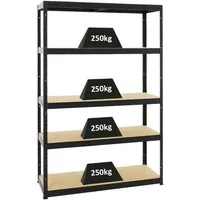 PROREGAL® Schwerlastregal Lagerregal Steckregal ELEPHANT 180x120x45cm Fachlast 250kg Schwarz, Stabiles Kellerregal Stahlregal mit hoher Fachlast