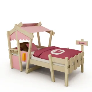 Kinderbett mit Dach CrAzY Comfy 90x200 cm - Abenteuerspielbett aus Massivholz mit Markise für fantasievolles Spielen im Kinderzimmer - Wickey