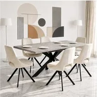 Jiexi Esstisch Tisch-und Stuhlset, Ausziehbarer Esstisch (130–170 cm) mit 4-6 Stühlen, ausziehbarer, hohe Härte, für 6 Personen