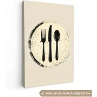 OneMillionCanvasses® Leinwandbild Schwarz - Besteck - Rund - Küche, Fotodruck (1 St), Leinwand Canvas Wandbild, Wanddekoration 20x30 cm