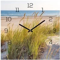 Levandeo® Wanduhr (Wanduhr Glas 30x30cm Strand Meer Düne Glasuhr Uhr Glasbild Natur)