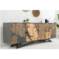 riess-ambiente Sideboard TROPICAL 160cm natur / grau, Massivholz · Florales Design · Handarbeit · Wohnzimmer