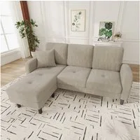 Merax Ecksofa L-förmiges Sofa mit Bettfunktion, Modulares Sofa aus Cordstoff, 1 Teile, 3-Sitzer Sofa mit Chaiselongue, Kissen & Kunststoffbeine, 166x118x77cm