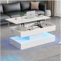 Merax Couchtisch mit LED-Beleuchtung und verstecktem Stauraum (1-St., mit anhebbarer Tischplatte), Höhenverstellbarer Beistelltisch mit hydraulischem Hub, 100x50x42cm