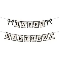 partydeco Girlande, Happy Birthday Girlande 100cm Banner Creme / Schwarz