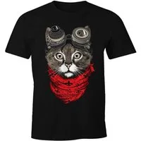 MoonWorks Print-Shirt Herren T-Shirt Katze Cat Steam-Punk mit Print