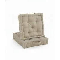 Beautissu Stuhlkissen 2er Set Bodenkissen Sitzkissen Mila, 50x50cm, Leinen, Matratzenkissen 10cm, 100% Baumwolle Stuhlkissen Indoor & Outdoor