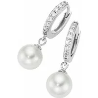 Firetti Paar Creolen Schmuck Geschenk Silber 925 Ohrschmuck Ohrringe Klappcreolen Behang, mit Zirkonia (synth) - mit Muschelperle