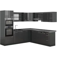 Vicco Winkelküche R-Line, Anthrazit Hochglanz/Anthrazit, 247 x 237 cm, AP Anthrazit