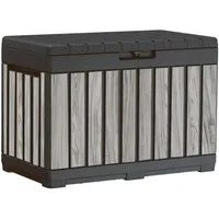 Keter Gartenbox Kentwood, 190 Liter, Holzoptik Stormgrey, Deckel bis 260 kg belastbar, abschließbar, wetterfest, UV-resistent, wartungsfrei