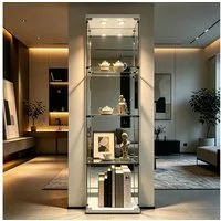 Simurq Glasvitrine mit LED Beleuchtung Standvitrine mit Glastür,Eckvitrine Glas (1-2 Packungen, Vitrinenschrank mit 1 türen,Schloss) Glas vitrine aus Gehärtetes Glas,Sammlervitrine Stehend