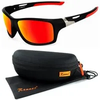 Rennec Sonnenbrille Herren Sportbrille Radbrille Polarisiert mit Outdoor Hardcase Gläser Schwarz Getönt, Rot oder Blau Verspiegelt, Gelb Night Vision