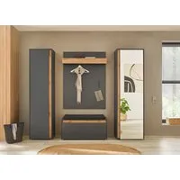 Home affaire Garderoben-Set GIRON/CiTY, moderne Garderobe, Komplettset mit viel Stauraum, (Komplett-Set, 4-St), enthält Garderobenschränke, Paneel & Schuhbank +Sitzkissen