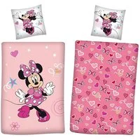 Familando Kinderbettwäsche Disney Minnie Maus 135x200 80x80 cm aus 100% Baumwolle, Biber, 2 teilig, mit Wendeseite