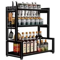 PFCTART Gewürzregal Gewürzregal Organizer 3 Etagen 6 Haken, rostfreier Metallrahmen, Set 1-tlg., Pulverbeschichtet, rutschfeste Gummifüße, werkzeugfrei, Küchenregal
