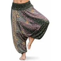 PANASIAM Haremshose Aladinhose im schönen Peacock Design Haremshose aus 100% natürlicher Viskose auch als Overall tragbar Damen Pumphose bequeme Freizeithose