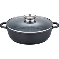 GSW Servierpfanne Gourmet Granit, Aluminiumguss, VITAFLON® GRANIT Antihaft-Versiegelung, Glasdeckel, Induktion