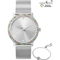 crystal blue Quarzuhr Damenuhr Mesh mit cubic Zirkonia Kristallen & Glamourarmband, (2-tlg), kostenlose Lieferung