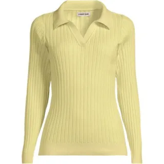 Polopullover aus Seidenmix, Damen,  Gelb, Baumwolle/Seide/Kunstseide, by Lands' End