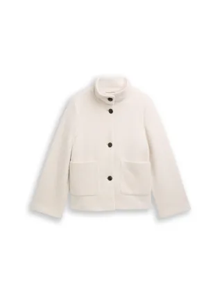 Tom Tailor - Jacquard Wolljacke mit Stehkragen structure beige melange - Gr. - S