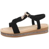 Ital-Design Damen Freizeit Riemchensandalette (85960273) Keilabsatz/Wedge Keilsandaletten in Schwarz