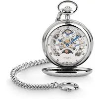 Hermann Jäckle Taschenuhr "Calw" Skelett-Design, Handaufzug, Mineralglas, mit extra starker Kette & Reiseetui – Made in Germany, 50 mm