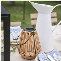 Lights4fun LED Laterne Hygge Solar-Laterne in Rattanoptik mit warmweißer LED