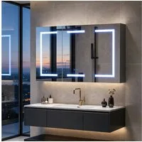 Simurq Badezimmerspiegelschrank Spiegelschrank 100cm mit 3 Spiegeltüren & LED, Anti-Beschlag. (Set, 1-St., Spiegelschrank) 3 Spiegeltüren, Breite 100 cm