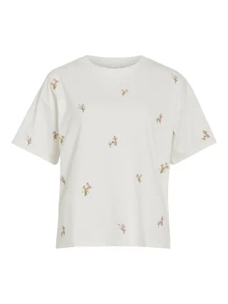VILA - VIMONIE EMB O-NECK S/S/RN Snow White - Gr. - XS