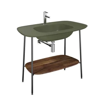 VitrA Plural Set 100 cm Waschtischunterbau + Möbelwaschtisch Eiche Dunkel Echtholz Moos Matt,66046 66046