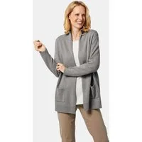 GOLDNER Strickjacke Kurzgröße: Langarm Cardigan aus Merino Damen Indoorjacke lang, offen tragbar, Langarm, weich, hüftbedeckend