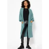 SASSYCLASSY Cardigan Oversize Strickjacke Damen lang mit Taschen Winter Maxi Cardigan aus Grobstrick Elegant Schwarz Beige Grau Khaki
