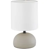 Reality Leuchten Nachttischlampe, Dimmfunktion, LED wechselbar, Warmweiß, kleine dimmbar-e Fensterlampe Beige Stoff Lampenschirm Weiß,H: 23cm